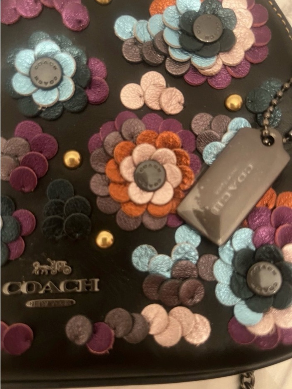 COACH Pearl Kisslock TEA ROSE Floral Leather Sequin Crossbody F80193 NWT - Picture 7 of 16